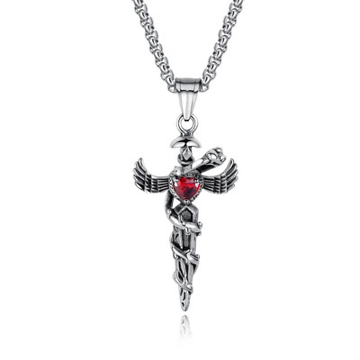 Collana con Ciondolo a Spada e Cuore Gotico in Acciaio Inossidabile Vintage Ali Serpente Strass Intarsiato Gioielli Regalo Uomo