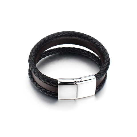 Pulsera Minimalista de Cuero Trenzado de Triple Capa para Hombre Con Cierre Magnético de Acero Inoxidable Joyería de Mano