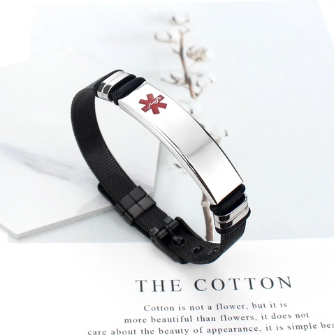 Medizinisches Alarmarmband Für Herren Edelstahl Schwarz Mesh ID Armband Lebensstern Symbol Verstellbare Gesundheitserkennung