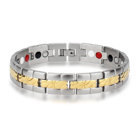 Two-Tone Magnetic Therapy Titanium Steel Bracelet For Men Women Health Care Energy Link Chain Gold Silver Jewelry Bracelet
