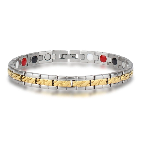 Two-Tone Magnetic Therapy Titanium Steel Bracelet For Men Women Health Care Energy Link Chain Gold Silver Jewelry Bracelet