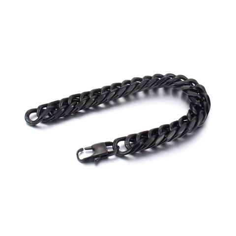 Men Black Stainless Steel Cuban Link Bracelet Heavy Industrial Punk Style Geometric Chain Hand Jewelry For Men Gift