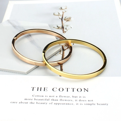 Minimalist Titanium Steel Oval Hinge Bangle For Women Mirror Polished Plain Metal Bracelet Gold Silver Rose Gold Jewelry