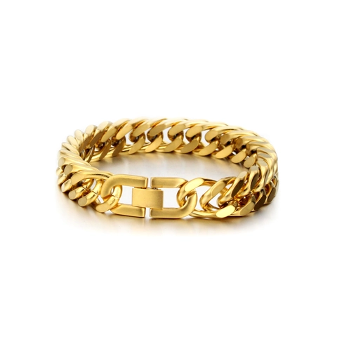 Bracciale da Uomo Pesante in Acciaio al Titanio Maglia Cubana Placcato Oro Catena Spessa Stile Hip Hop Gioielli alla Moda Regalo per Uomo