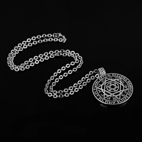 Collana con Pendente Rotondo Stella di David Esagramma Vintage Acciaio Inossidabile Simboli Zodiacali Gioielli Religiosi Uomo