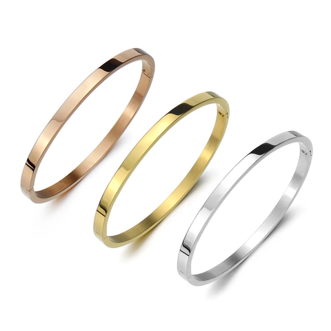 Minimalist Titanium Steel Oval Hinge Bangle For Women Mirror Polished Plain Metal Bracelet Gold Silver Rose Gold Jewelry