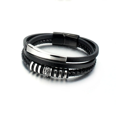 Pulsera de Cuero Multicapa para Hombre Vintage Cordón Trenzado Cierre Magnético de Acero de Titanio Joyería Punk