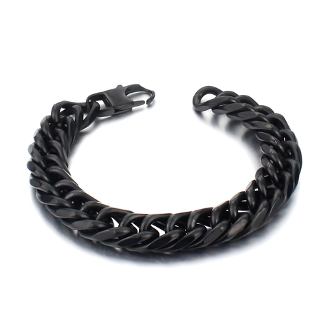 Men Black Stainless Steel Cuban Link Bracelet Heavy Industrial Punk Style Geometric Chain Hand Jewelry For Men Gift