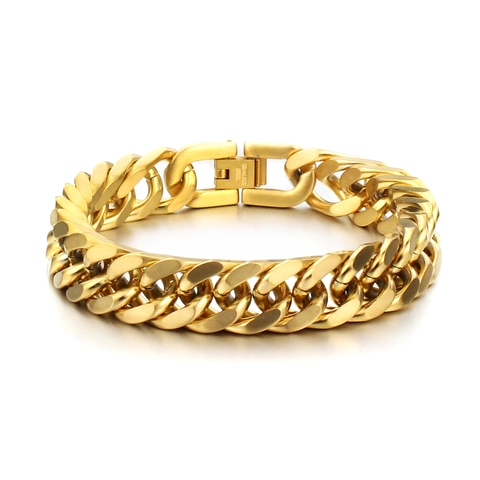 Bracciale da Uomo Pesante in Acciaio al Titanio Maglia Cubana Placcato Oro Catena Spessa Stile Hip Hop Gioielli alla Moda Regalo per Uomo