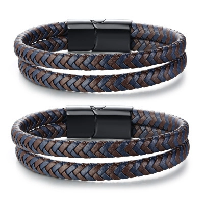 Bracciale da Uomo in Pelle Microfibra Intrecciata Con Chiusura Magnetica in Acciaio Inossidabile Gioielli da Polso Casual a Più Strati