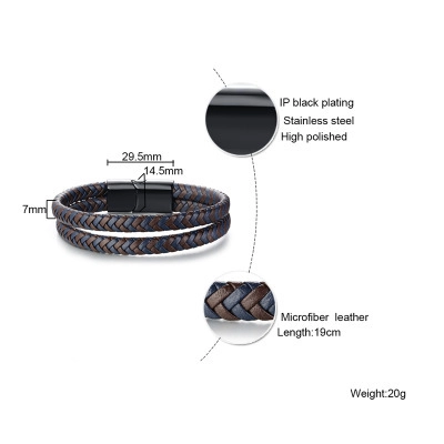 Bracciale da Uomo in Pelle Microfibra Intrecciata Con Chiusura Magnetica in Acciaio Inossidabile Gioielli da Polso Casual a Più Strati