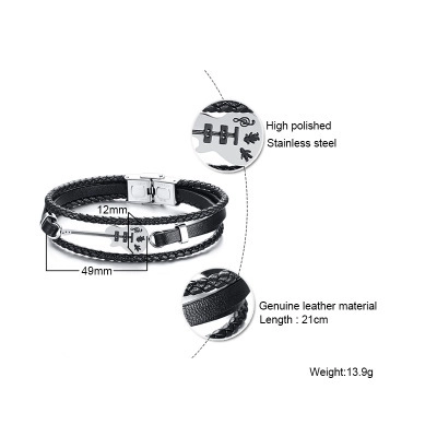 Pulsera de Cuero Multicapa para Hombre Con Colgante de Guitarra de Acero Inoxidable Nota Musical Estilo Punk Rock Joyería