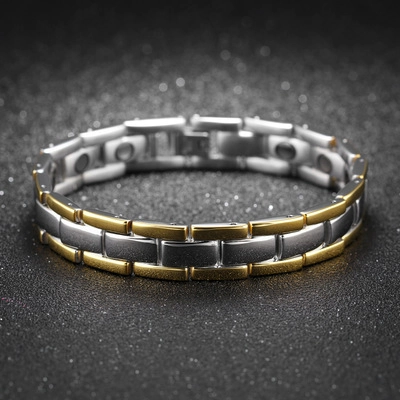 Klassieke Gepolijste Tweekleurige Titanium Stalen Magnetische Armband Heren Goud Zilver Schakelketting Zakelijke Sieraden