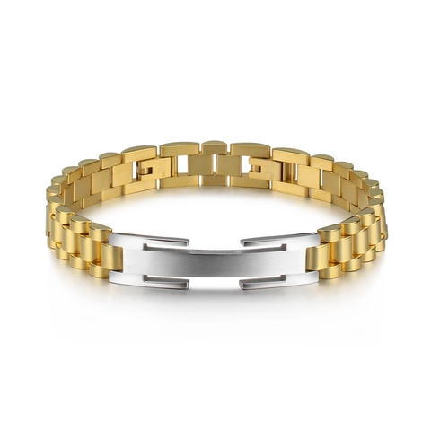 Men's Stainless Steel Watchband Link Bracelet Industrial Geometric Metal Tag Electroplated Polished Jewelry For Daily Wear
