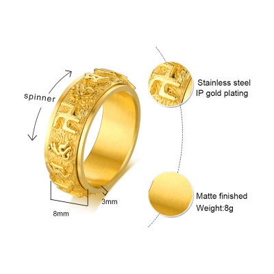 Anello Spinner in Acciaio Inossidabile da Uomo Rotante con Simbolo di Scrittura Religiosa Anello a Fascia Stile Etnico