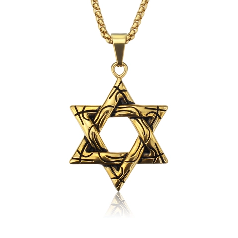 Vintage Titanium Steel Star of David Pendant Necklace For Men Gothic Hexagram Charm Necklace Gold Silver Jewelry No Chain