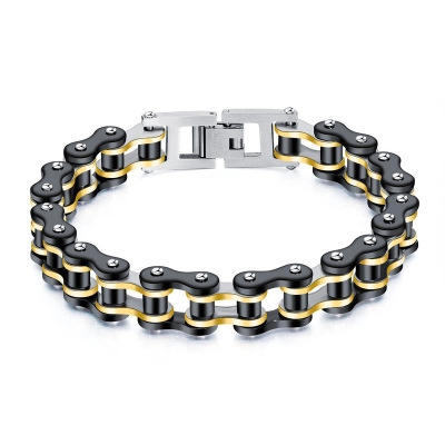 Bracelet Chaîne de Motard en Acier Inoxydable Style Mécanique Moto Bicolore Rock Punk Chaîne de Main Robuste pour Bijoux Homme