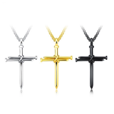 Collana con Ciondolo a Croce di Chiodi in Acciaio Inossidabile per Uomo Gioielli Religiosi Gothic Punk con Catena Veneziana