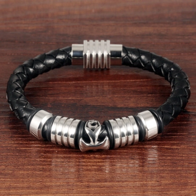 Men's Braided Leather Cross Bracelet Stainless Steel Magnetic Clasp Cowhide Punk Wristband For Men Everyday Jewelry Gift