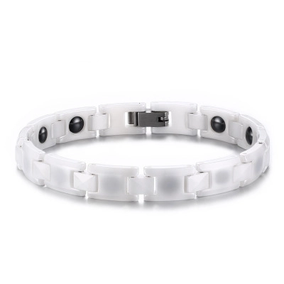 Pulsera de Eslabones de Cerámica Blanca Minimalista para Mujer Piedras de Hematita Magnéticas Joyería de Moda Galvanizada