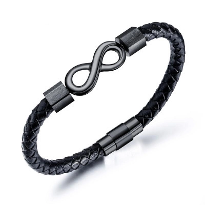 Bracciale da Uomo in Pelle Intrecciata con Simbolo dell'Infinito Acciaio Inossidabile Chiusura Magnetica Punk Gioielli Moda