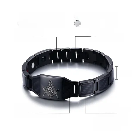 Masónico Pulsera de Acero Inoxidable con Fibra de Carbono Terapia Magnética para Hombre Vintage Geométrico Galvanizado Joyería