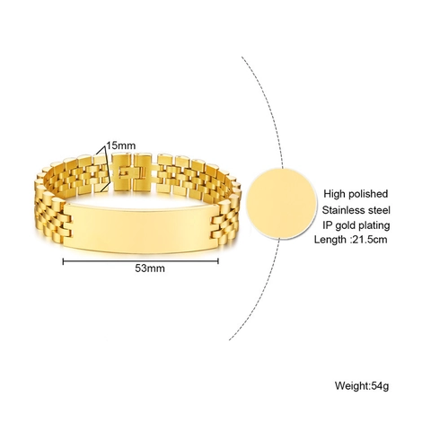 Men Stainless Steel ID Bar Bracelet High Polished Blank Link Chain Wristband Personalized Engravable Biker Jewelry Accessory