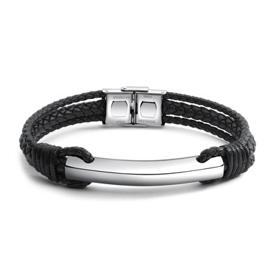 Bracciale da Uomo in Pelle Intrecciata alla Moda con Chiusura in Acciaio Inossidabile al Titanio Stile Punk Oro Argento Nero
