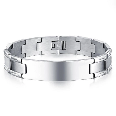 Bracciale ID da Uomo Minimalista in Acciaio Inossidabile Lucido Spazzolato Metallo Catena Tank Bracciale Gioielli Business Casual Regalo Uomo
