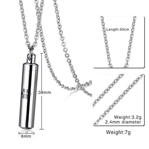 Roestvrij Stalen Pootafdruk Gedenkteken Crematie Urn Hanger Ketting Cilindrische Huisdier As In Memoriam Sieraden Voor Mannen Vrouwen