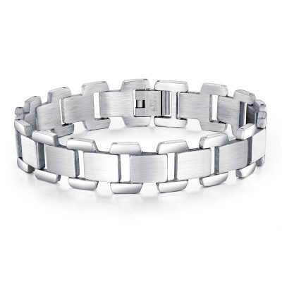 Bracciale da Uomo in Acciaio Inossidabile Bracciale a Catena Industriale H-Link Spazzolato Lucido Tonalità Argento Gioielli
