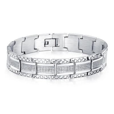 Men's Industrial Stainless Steel Bracelet Rock Punk Adjustable Link Chain With Grid Texture Steel Color Men Jewelry Gift