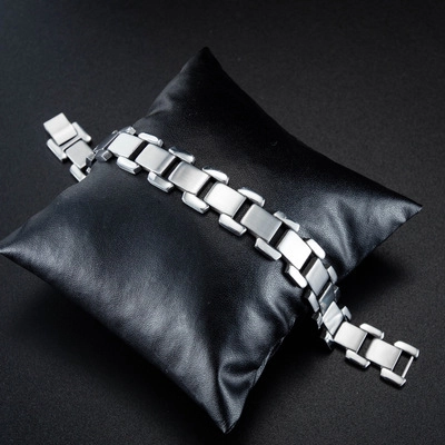 Bracciale da Uomo in Acciaio Inossidabile Bracciale a Catena Industriale H-Link Spazzolato Lucido Tonalità Argento Gioielli