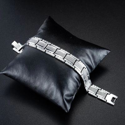 Men's Industrial Stainless Steel Bracelet Rock Punk Adjustable Link Chain With Grid Texture Steel Color Men Jewelry Gift