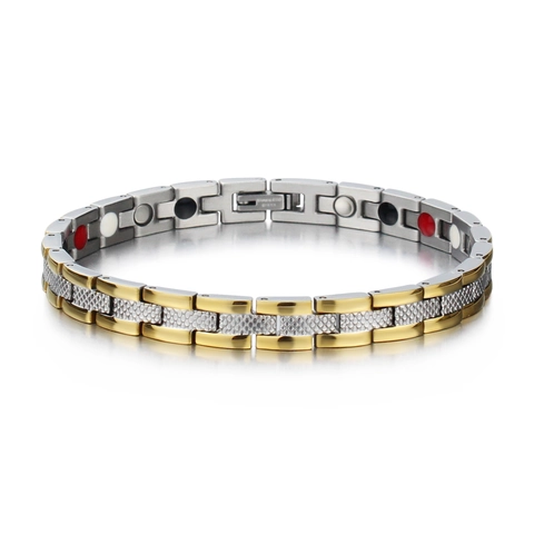 Bracelet de Thérapie Magnétique en Acier Inoxydable pour Femmes Bicolore Or Argent Texture à Écailles Fermoir Déployant