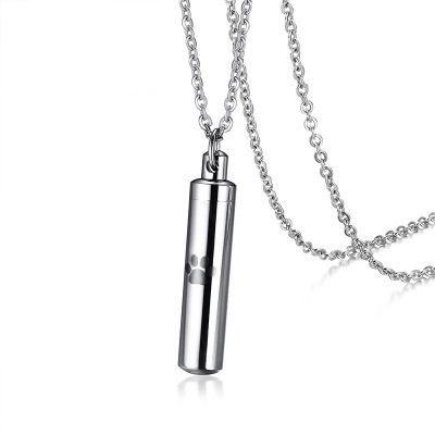 Stainless Steel Paw Print Memorial Cremation Urn Pendant Necklace Cylindrical Pet Ashes Keepsake Jewelry For Men Women