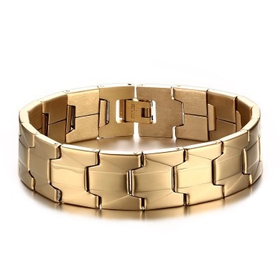 Men Stainless Steel Watchband Link Bracelet Gold Electroplated Industrial Style Punk Wide Chain Bracelet Jewelry Gift