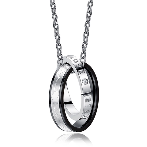 Edelstahl EKG Doppelring Anhänger Halskette Für Paare Love Eternity Graviert Strass Eingelegt Mode Schmuck