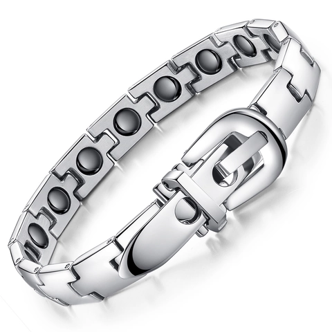 Bracciale Magnetico in Acciaio al Titanio da Uomo Catena Geometrica con Fibbia della Cintura Bracciale in Metallo Lucidato