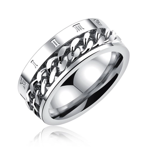 Bague Chaîne Rotative Acier Inoxydable Titane Chiffres Romains Spinner Band Style Punk Hip Hop Pour Hommes Unisexe