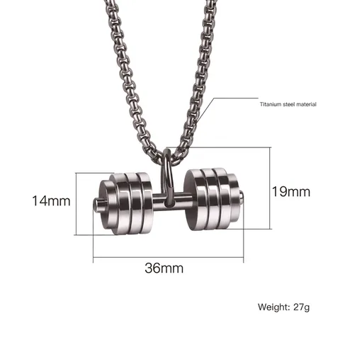 Men's Titanium Steel Fitness Dumbbell Pendant Necklace Sporty Stainless Steel Chain Necklace For Gym Lovers Exercise Jewelry
