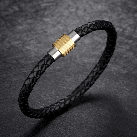 Bracciale da Uomo in Pelle Intrecciata Vintage Con Chiusura Magnetica in Acciaio Inossidabile Gioielli Religiosi Incisi