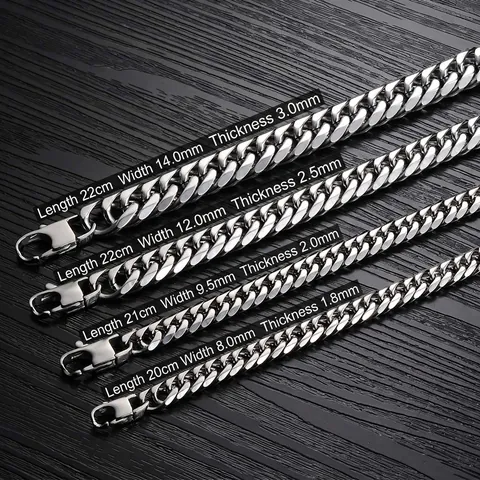Men's Titanium Steel Cuban Link Bracelet Silver Color Hip Hop Polished Curb Chain Jewelry With Square Buckle For Men Boys Gift