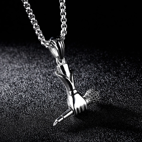 Stainless Steel Hand Holding Microphone Pendant Necklace Hip Hop Punk Rock Style Jewelry For Music Lovers Gift