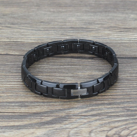 Bracciale a Maglie Magnetiche in Ceramica Nera da Uomo Con Pietre di Ematite Gioielli Energia Salutare Vintage Geometrico