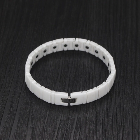Uomo Bianco Ceramica Magnetico Braccialetto Per Salute Bio Energia Geometrico Stile Minimalista Gioielli Con Fibbia In Acciaio Inossidabile