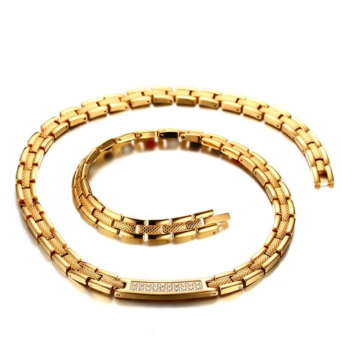 Fashion Gold Stainless Steel Magnetic Therapy Necklace With Zirconia Inlaid Health Care Link Chain Men Jewelry