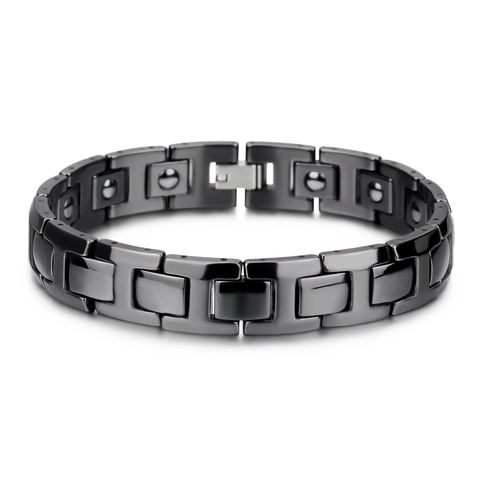 Bracciale a Maglie Magnetiche in Ceramica Nera da Uomo Con Pietre di Ematite Gioielli Energia Salutare Vintage Geometrico