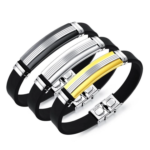 Herren Edelstahl Silikon Armband Sportlich Gestreift Geometrisch Armreif Minimalistisch Handgelenkband Lässiger Schmuck Accessoire Geschenk