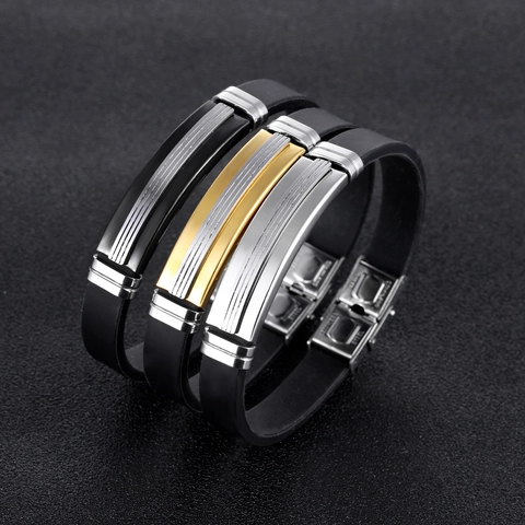 Herren Edelstahl Silikon Armband Sportlich Gestreift Geometrisch Armreif Minimalistisch Handgelenkband Lässiger Schmuck Accessoire Geschenk